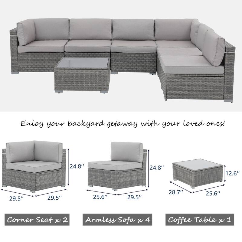 7 pieces Patio Wicker Sectional Sofa Set with Cushions