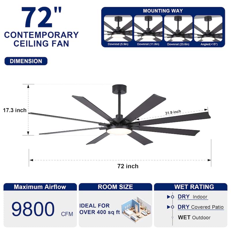 Gabriel 72 in. Indoor Black PlyWood Smart Ceiling Fan with Integrated LED, Works with Alexa/Google