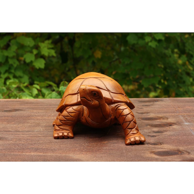 Wooden Walking Tortoise Turtle Statue Hand Carved Sculpture Wood Home Decor Accent Figurine Seaside Handcrafted Handmade