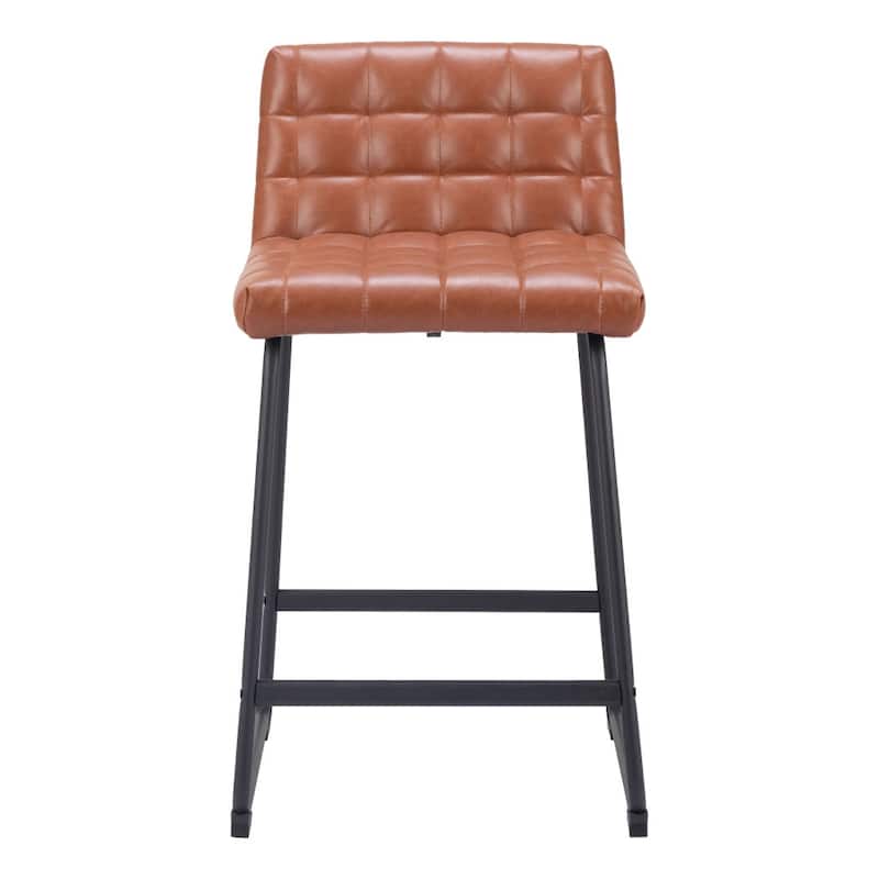 Set of Two 26" Brown And Black Faux Leather And Steel Counter Height Bar Chairs