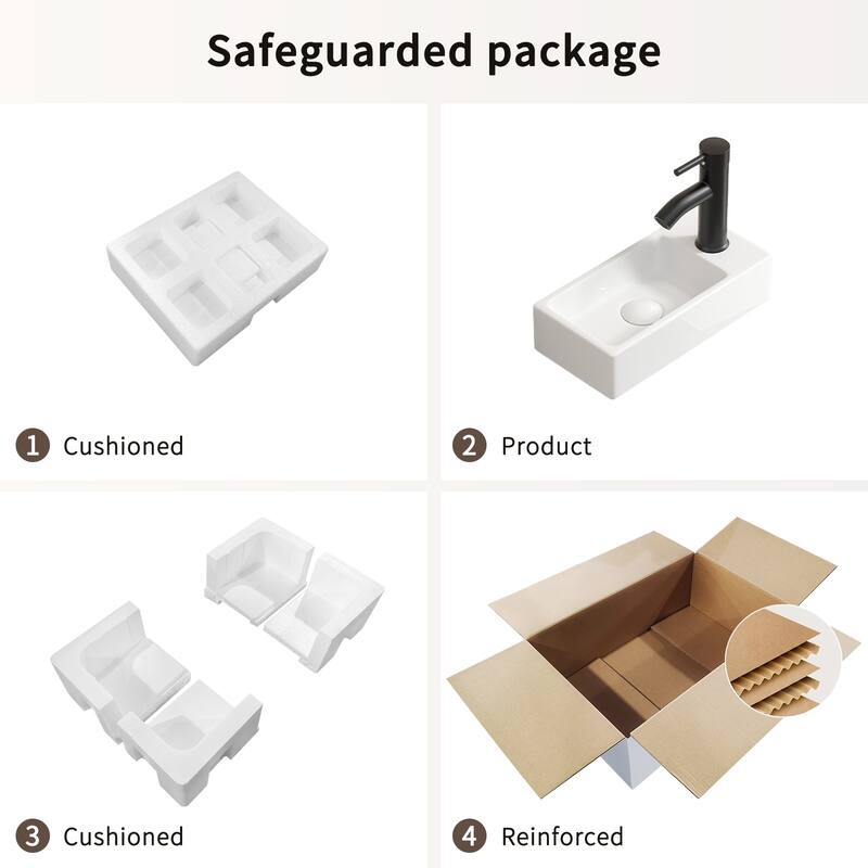 GDFStudio - Kairo 18" Modern Ceramic Wall Hung Cloakroom Basin Sink with Rectangular Basin, without Tap and Drain