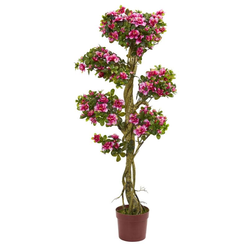Hollywood Regency Artificial Tree - 5ft Pink Bloom Decorative Accent Tree for Home Decor - Green - 51-60 Inches