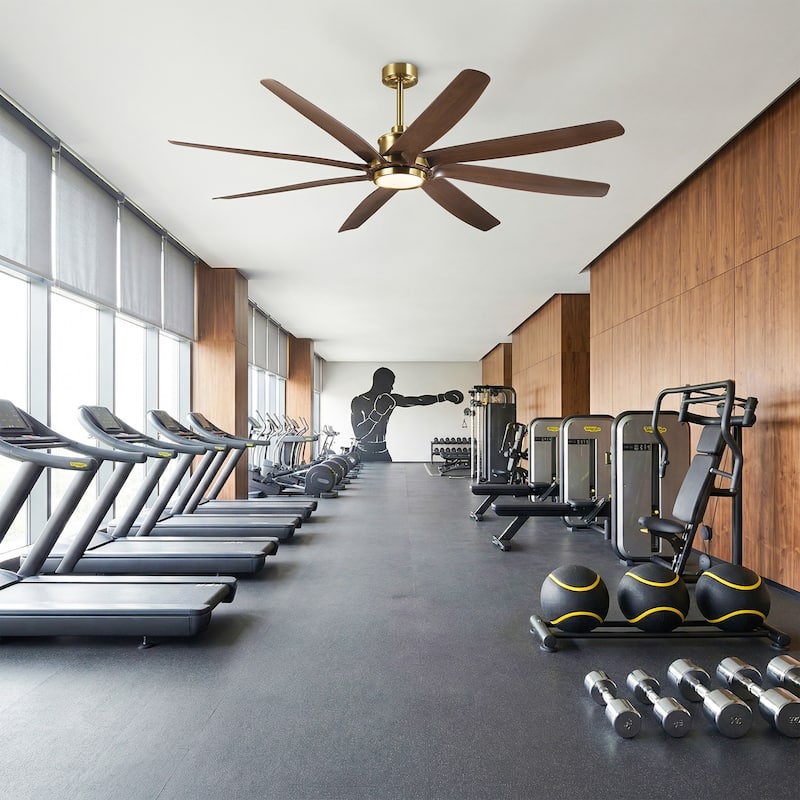 72" Gold Transitional Walnut 8 ABS Blades Propeller Ceiling Fan with Dimmable LED Light and Remote Control, DC Motor