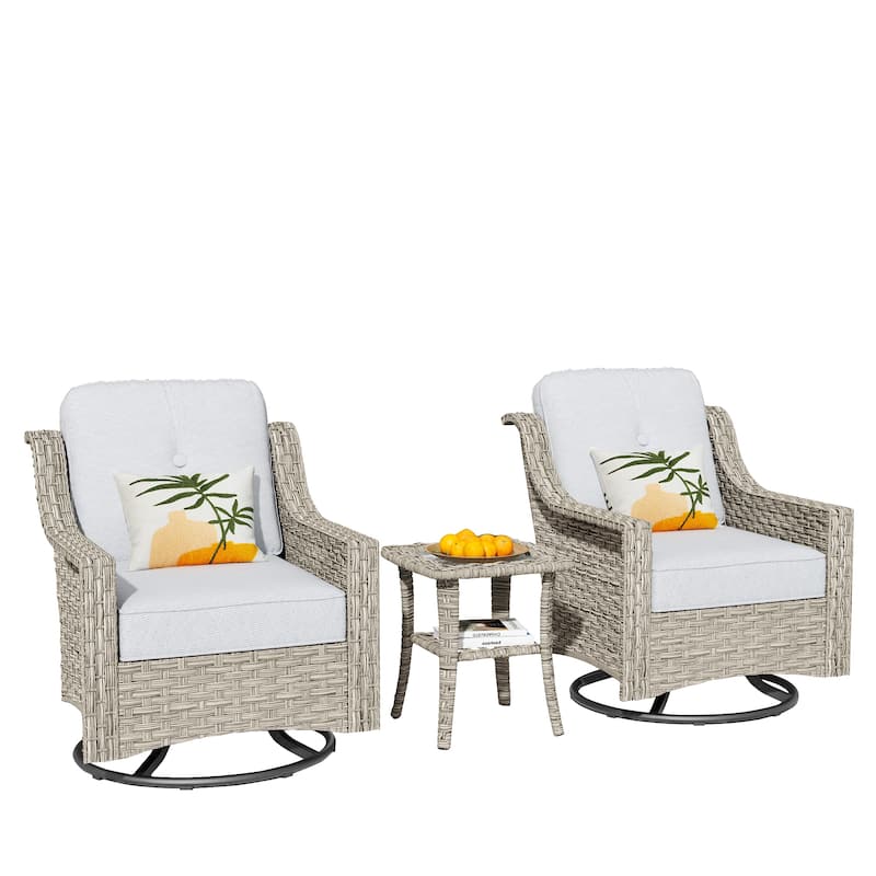 HOOOWOOO 3-piece Outdoor Patio Swivel Rocker Chairs with Side Table