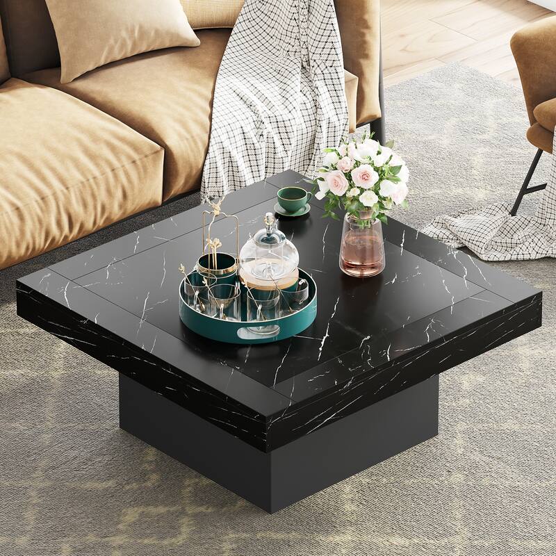 Farmhouse Coffee Table Square LED Coffee Table Engineered Wood Coffee Table