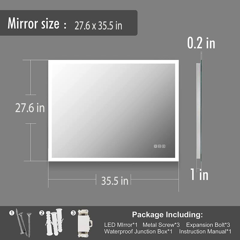 28 in. W x 35 in. H Large Rectangular Frameless Wall-Mount Anti-Fog LED Light Bathroom Vanity Mirror - 35" x 28"