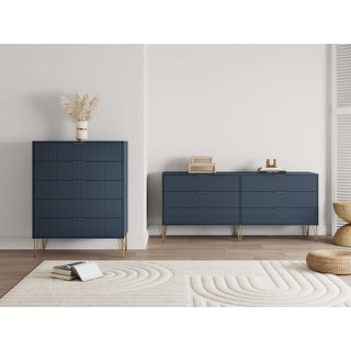 navy blue dresser set Melody 6-drawer Upholstered Dresser with Mirror Pacific Blue
