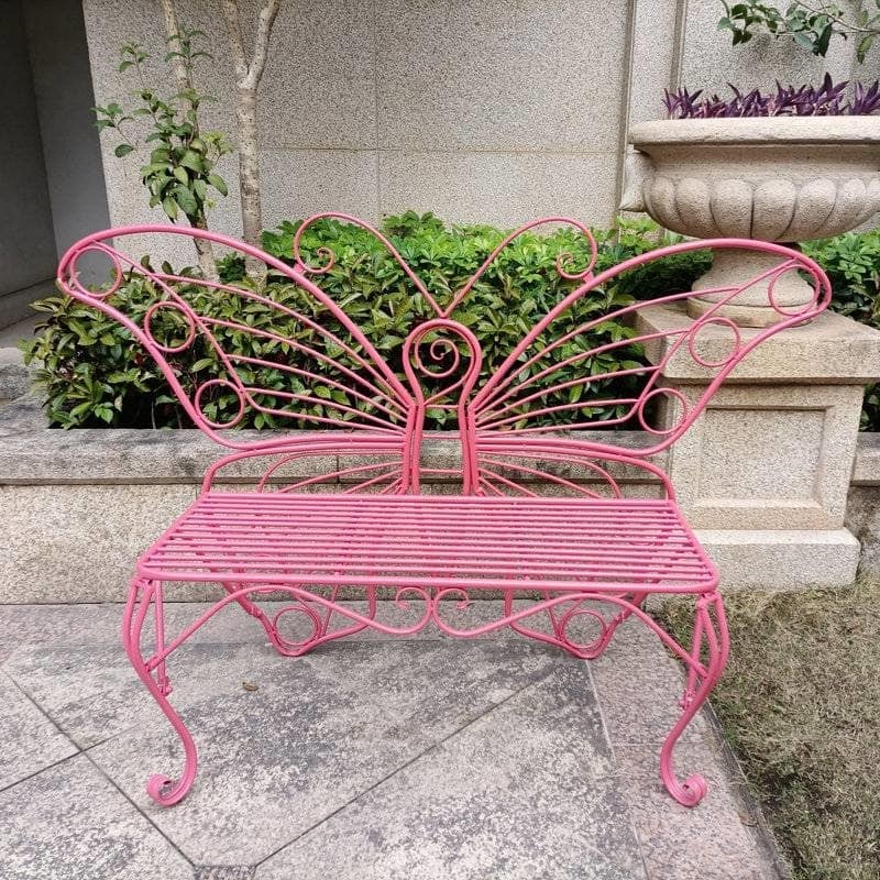 Metal Outdoor 2-Seater Butterfly Garden Bench - 60” L x 17.7” W x 39.2” H