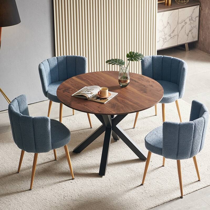 Round Mid-century Dining Table for 4-6 people With Pedestal Base