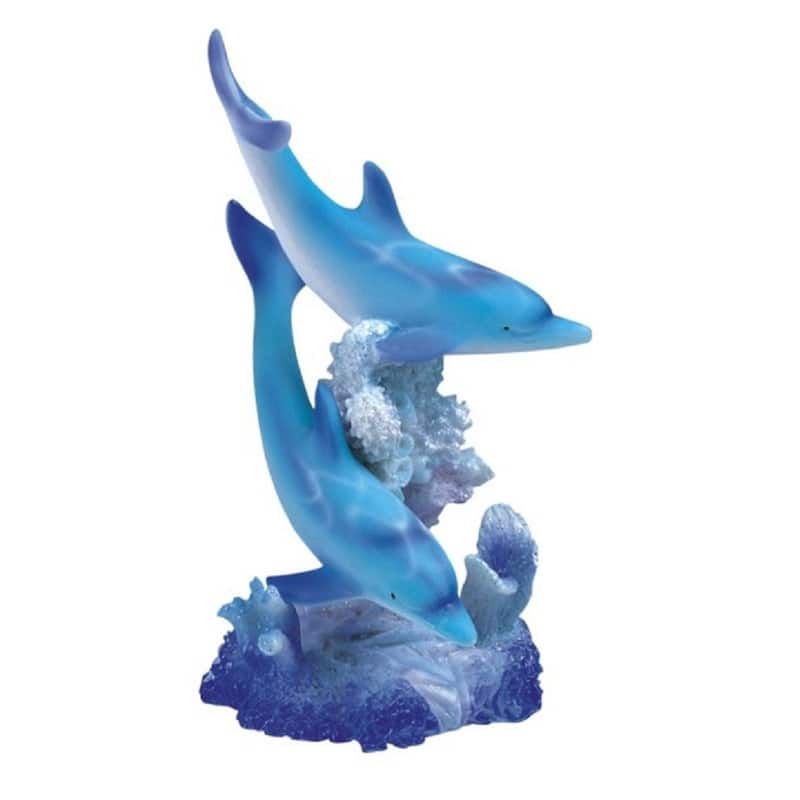 Q-Max 5.5"H Blue Dolphins Swimming Around Coral Statue Marine Life Decoration Figurine