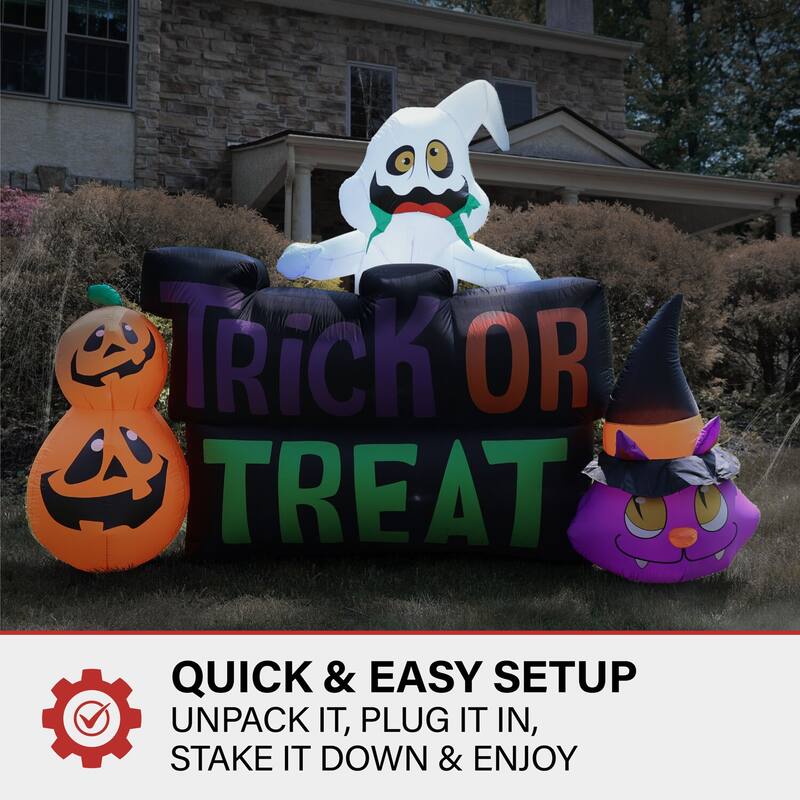 Haunted Hill Farm 8-Ft. Wide Pre-lit Inflatable Trick or Treat Sign
