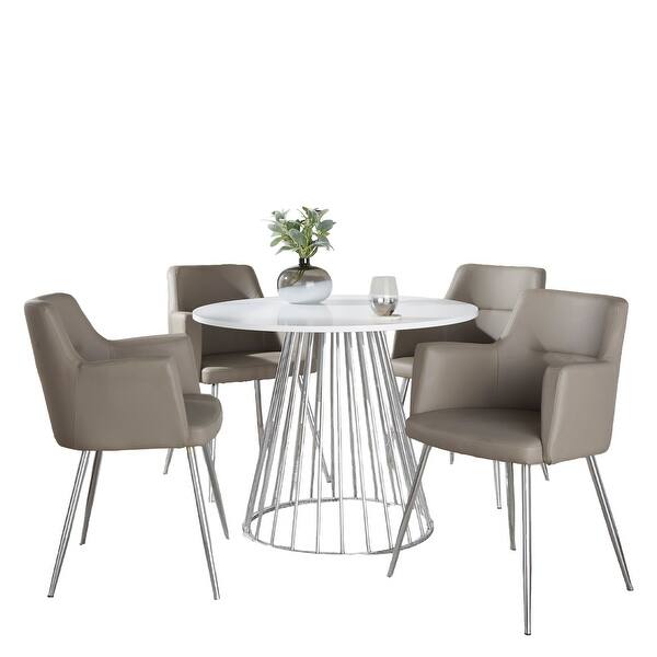 slide 2 of 4, Porch & Den Canary-Duved Silver 5-Piece Dining Set Grey Faux Leather