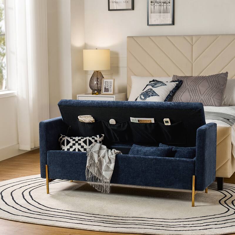 Angelus Upholstered Flip Top Storage Bench withTwo Pillows and Arms by HULALA HOME