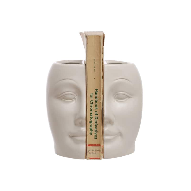 Sculpted Stoneware Face Vases with Reactive Glaze - 6.3"L x 5.9"W x 6.8"H - White
