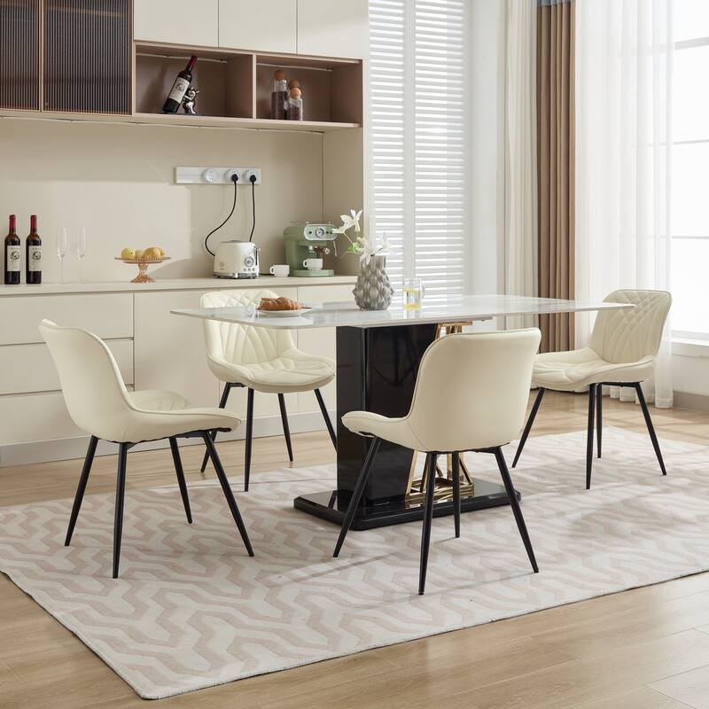 Leather Upholstered Dining Chair Set of 2 Kitchen Side Chair with Metal Legs, Armless Lounge Chair with Curved Back