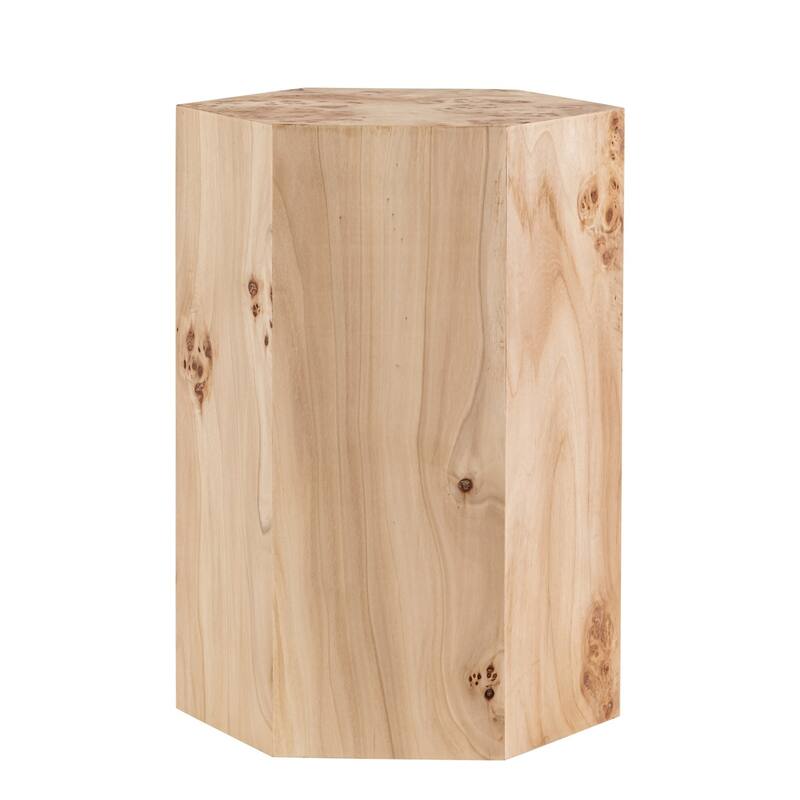 Hexagon Burl Wood Side Table - 18.75" - Beige