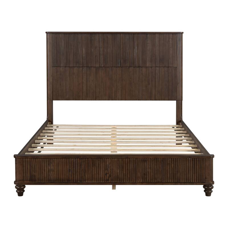 Bedroom Set with Wooden Platform Bed and Nightstands - Walnut(Only 1 Bed) - Queen - 1 Piece