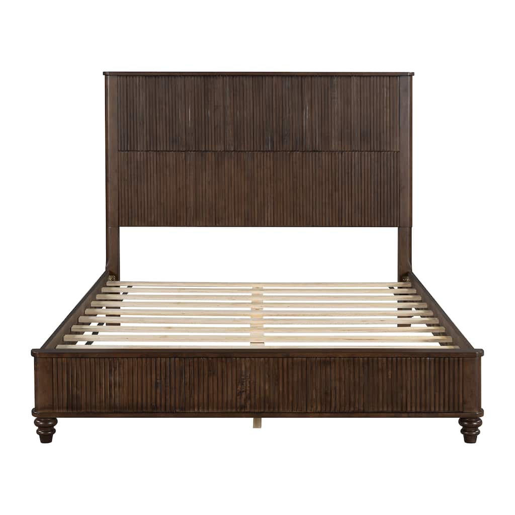 Solid Wood Bed Frame,Queen Platform Bed Frame with Headboard,Tall Headboard Natural Wood Bed ,No Box Spring Needed,Walnut