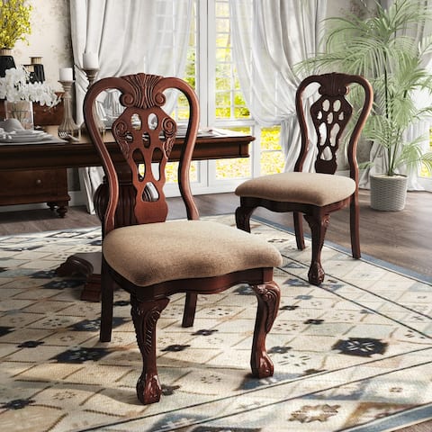 Furniture of America Cherry Solid Wood Padded Dining Chairs (Set of 2)