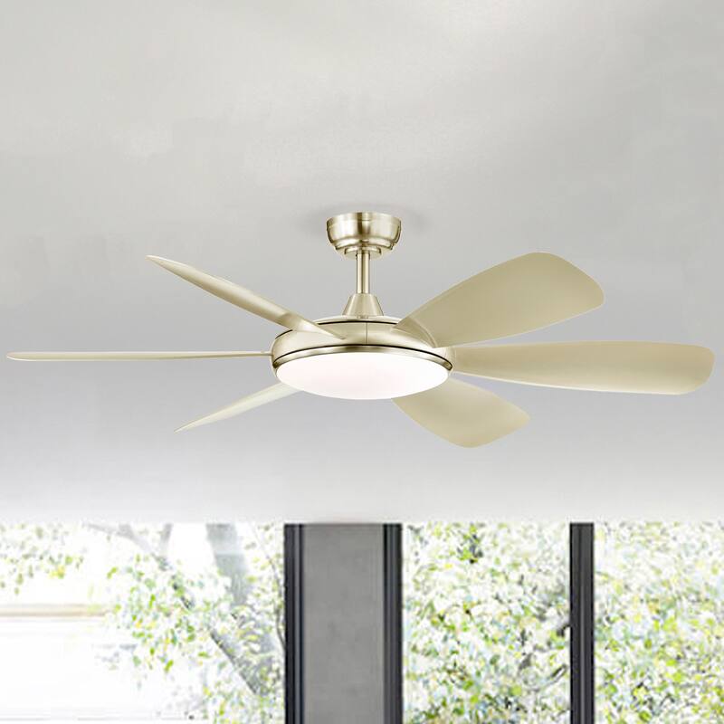 Champagne Silver 52 in. 6-Speed Integrated LED Indoor 6-Blade Ceiling Fan with Light Kit and Remote Control