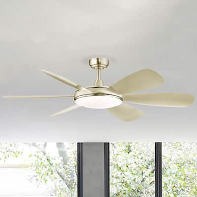Champagne Silver 52 in. 6-Speed Integrated LED Indoor 6-Blade Ceiling Fan with Light Kit and Remote Control