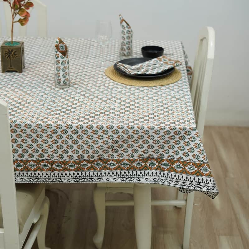 Fabdivine Handmade Block Print Cotton Table Cover Farmhouse Dining Kitchen Decor Gift