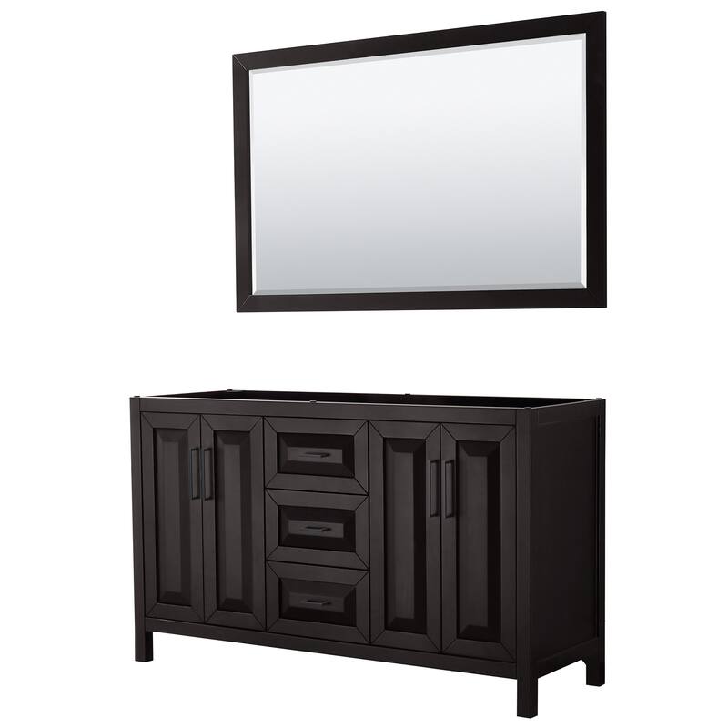 Daria 60-inch Double Vanity, No Top, 58-inch Mirror - Dark Espresso, Black Trim, No Top