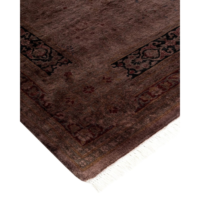 Overton Hand Knotted Wool Vintage Inspired Modern Contemporary Overdyed Brown Runner Rug - 3' 0" x 8' 10"