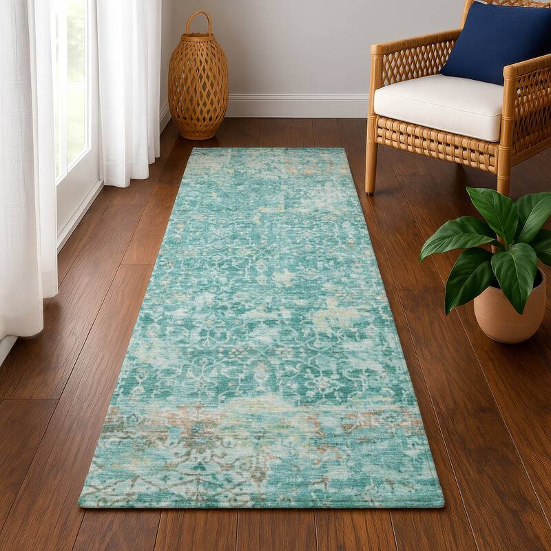 Premium Washable Super Soft Traditional Vintage Mayfield Rug - Teal - 2'3" x 7'6"