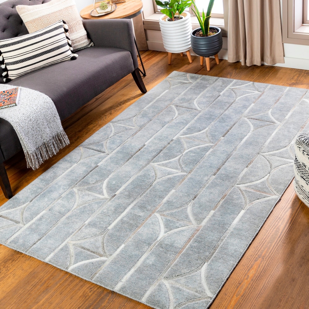 Ahroda Modern Geometric Hair-on-hide & Viscose Area Rug