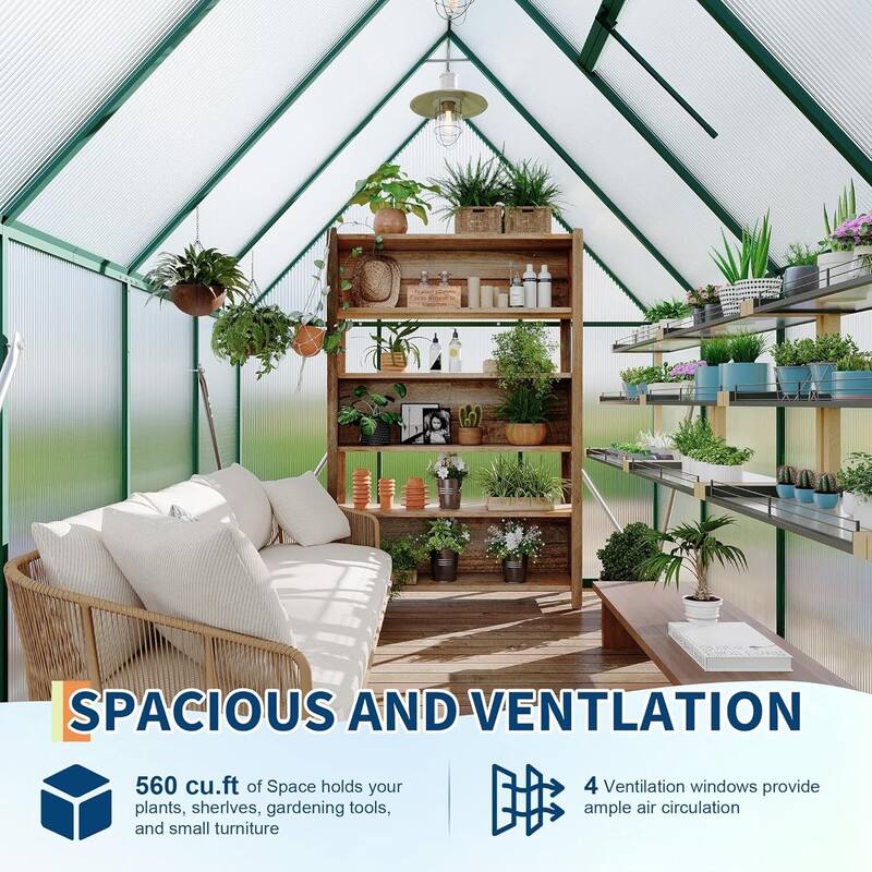 6'x7' Heavy Duty Polycarbonate Greenhouse for Outdoors Gardening, Green