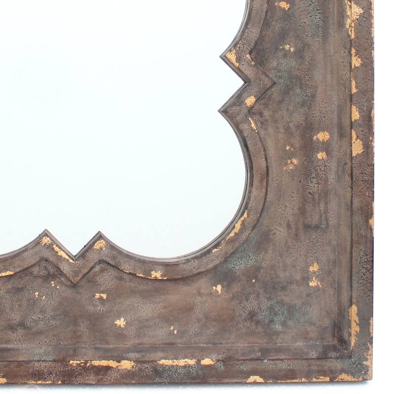 Quatrefoil Pattern Wood Mirror with Distressed Finish, Silver and Brown - clear