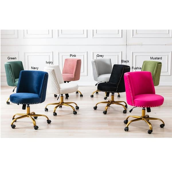Chic Office Chair with Golden Metal Legs Task Chair Upholstered Mid-Back Velvet Fabric Work Study Desk Chair-Ivory Chic Office Chair with Golden Metal Legs Task Chair Upholstered Mid-Back Velvet Fabric Work Study Desk Chair-Ivory