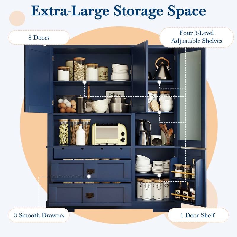 Roomfitters 78 Inch Large Kitchen Pantry Storage Cabinet with Microwave Station and Drawers, Shaker Style
