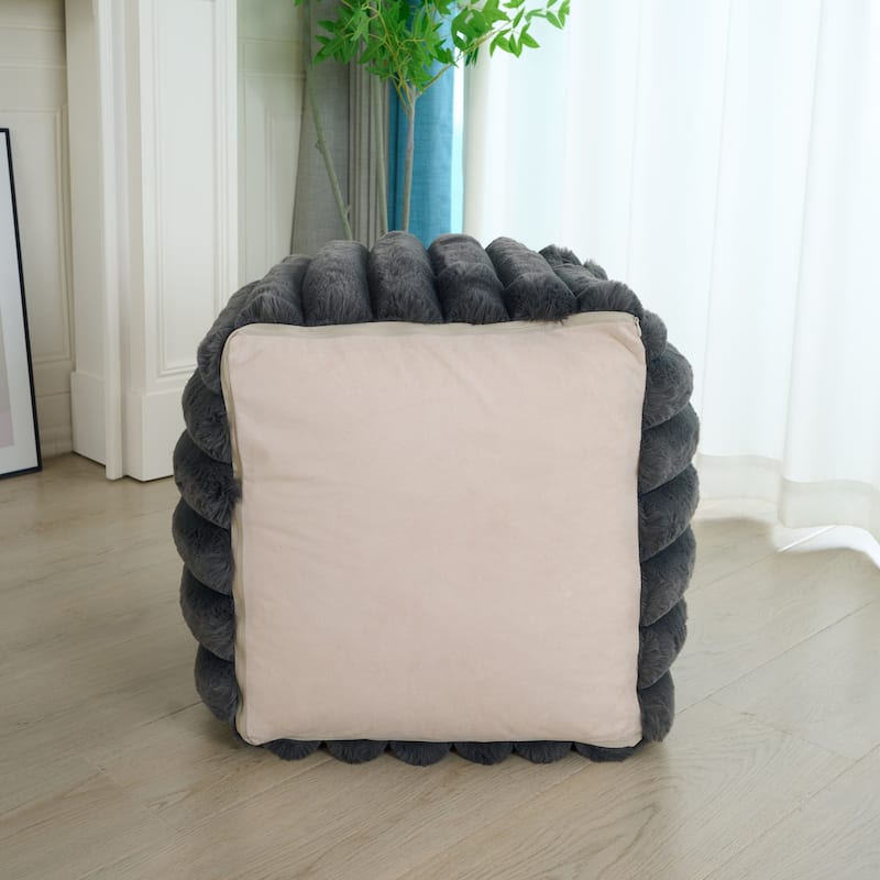 Madrid Collection Ultra Soft Ribbed Faux Fur Indoor Pouf