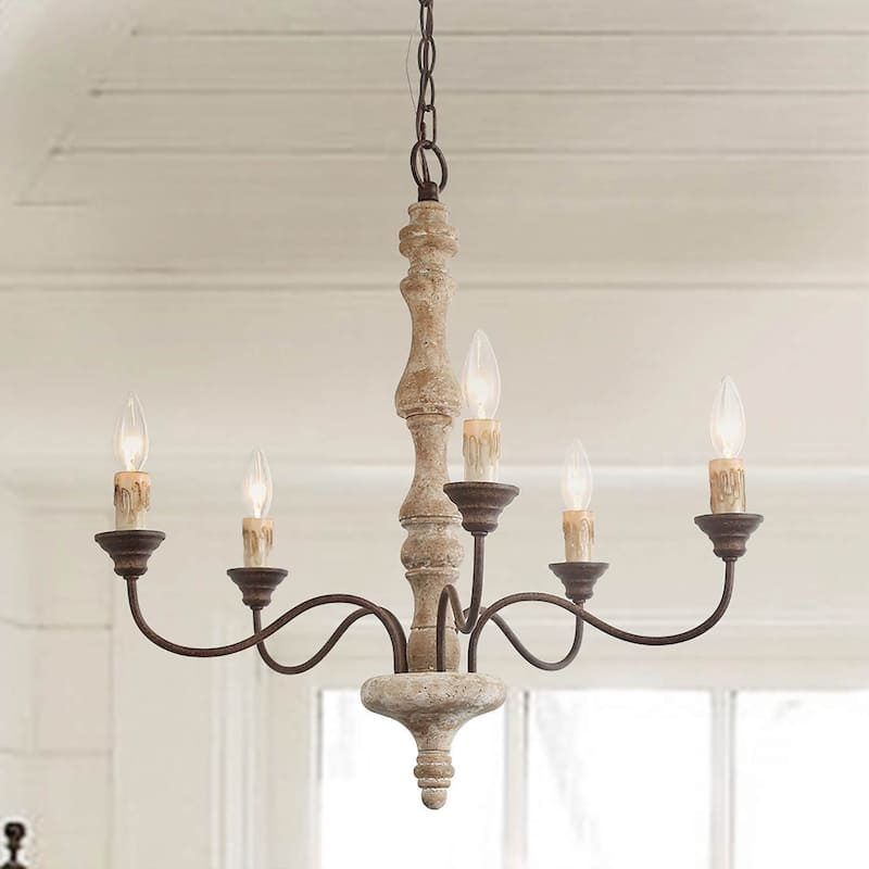 Modern Farmhouse 5-Light Wood Chandelier French Country Ceiling Light for Dining Room
