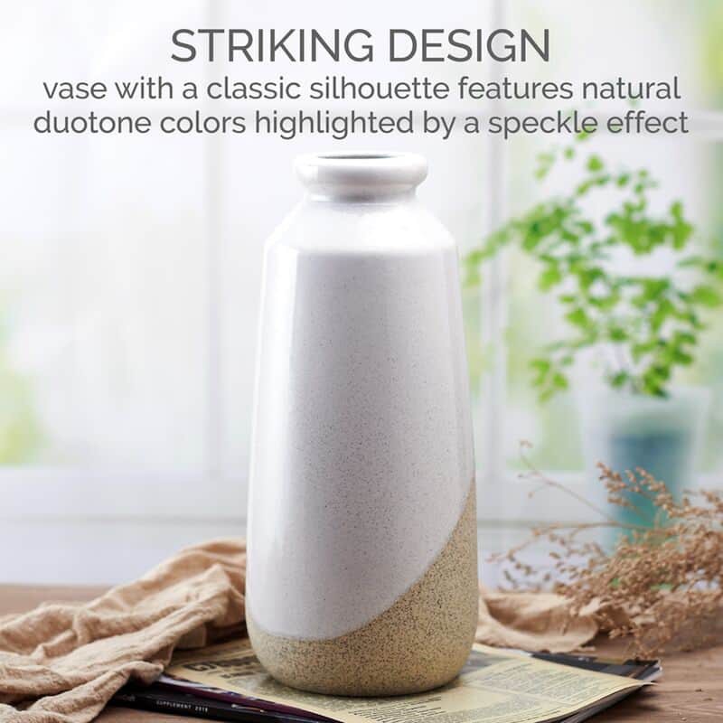 Elements Natural 2-Tone Stoneware Vase, 6X13 Inch