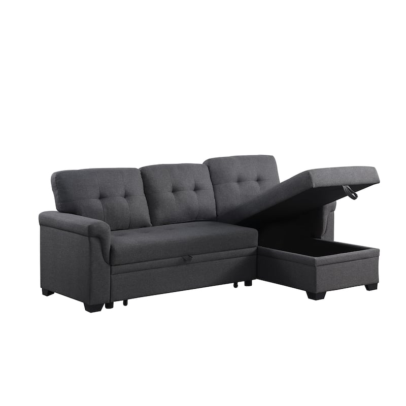 Lucca 84-inch Reversible Sleeper Sectional Sofa with Storage Chaise - 84"W x 54"D x 35"H