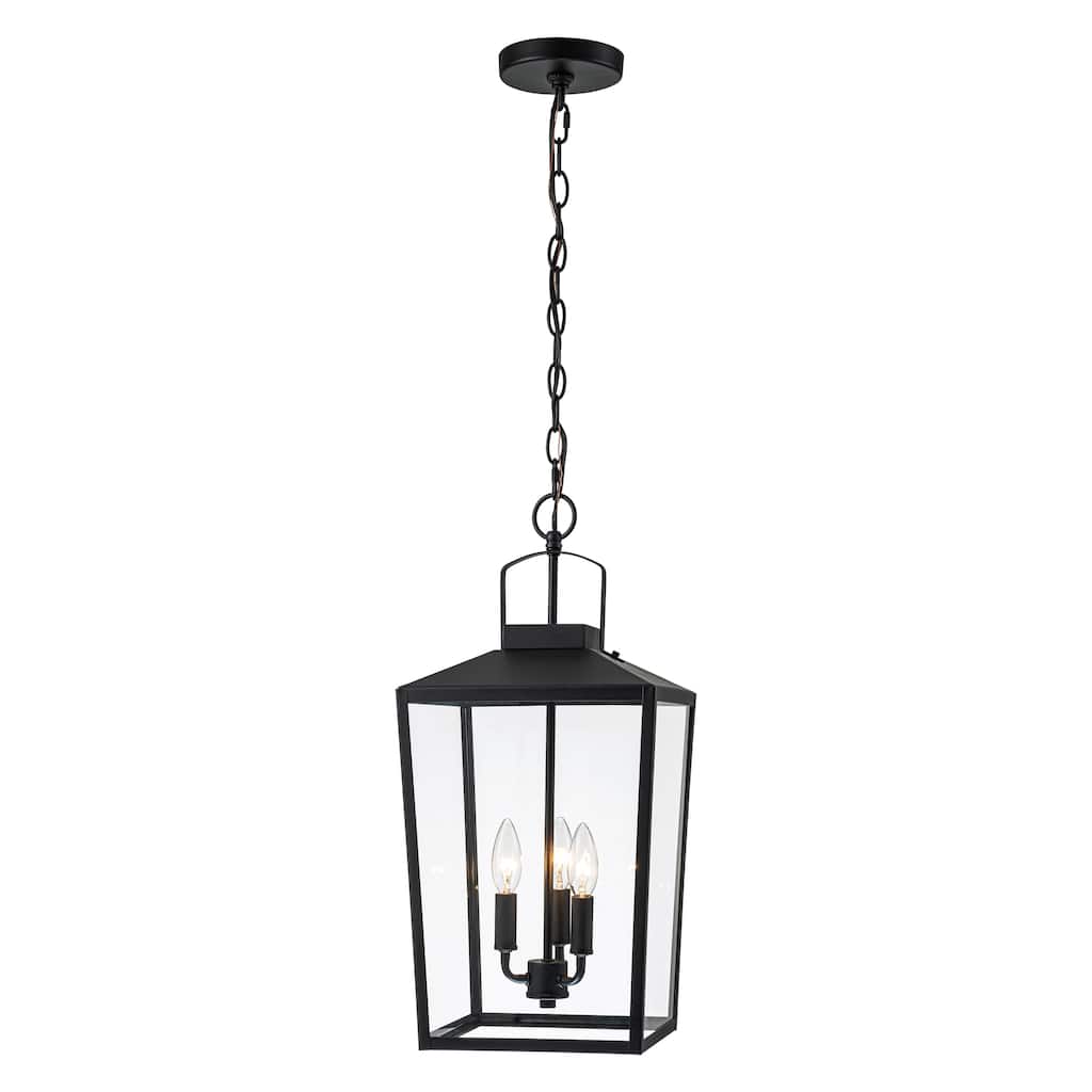 3-Light Black Outdoor Pendant Light with Clear Glass