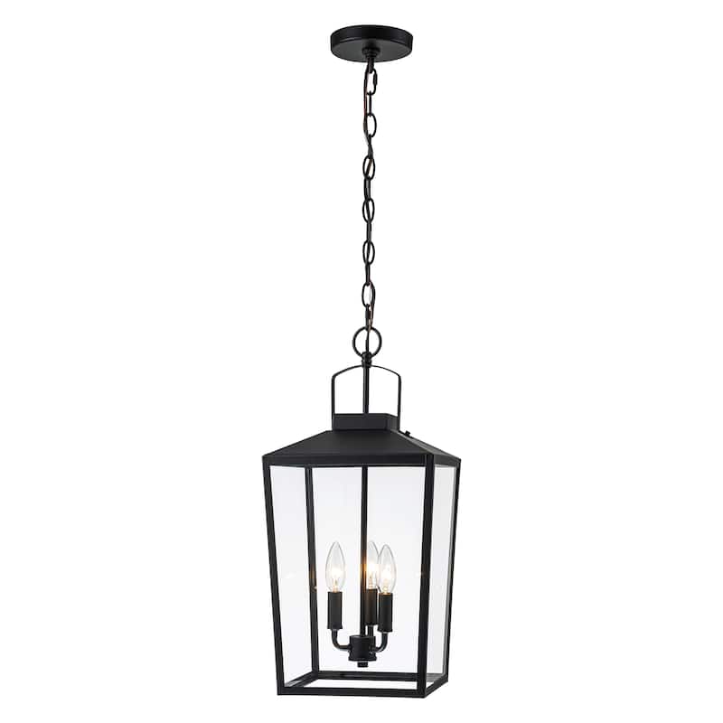 3-Light Black Outdoor Pendant Light with Clear Glass - Matte Black