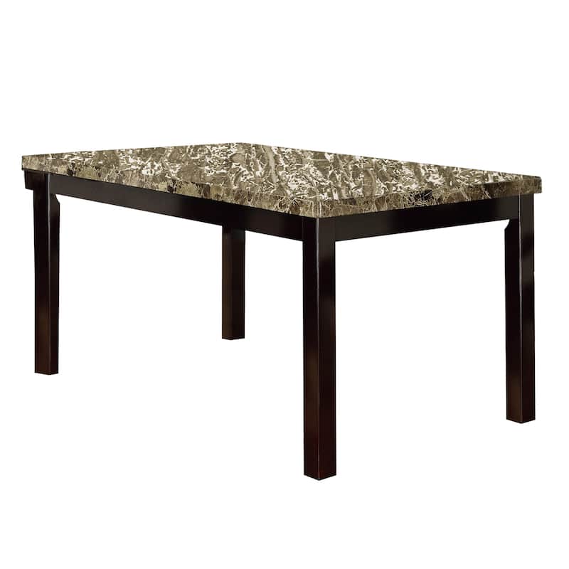 Rectangular Dining Table with Faux Marble and Pine Wood - Brown Finish Elegant Kitchen Table - 60