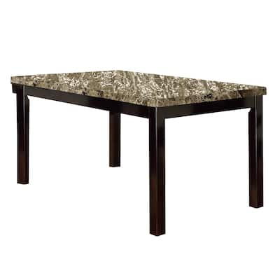 Rectangular Dining Table with Faux Marble and Pine Wood - Brown Finish Elegant Kitchen Table - 60