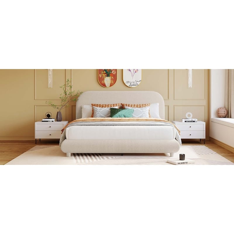 Stylish Curve-shaped Design Teddy Fleece Platform Bed