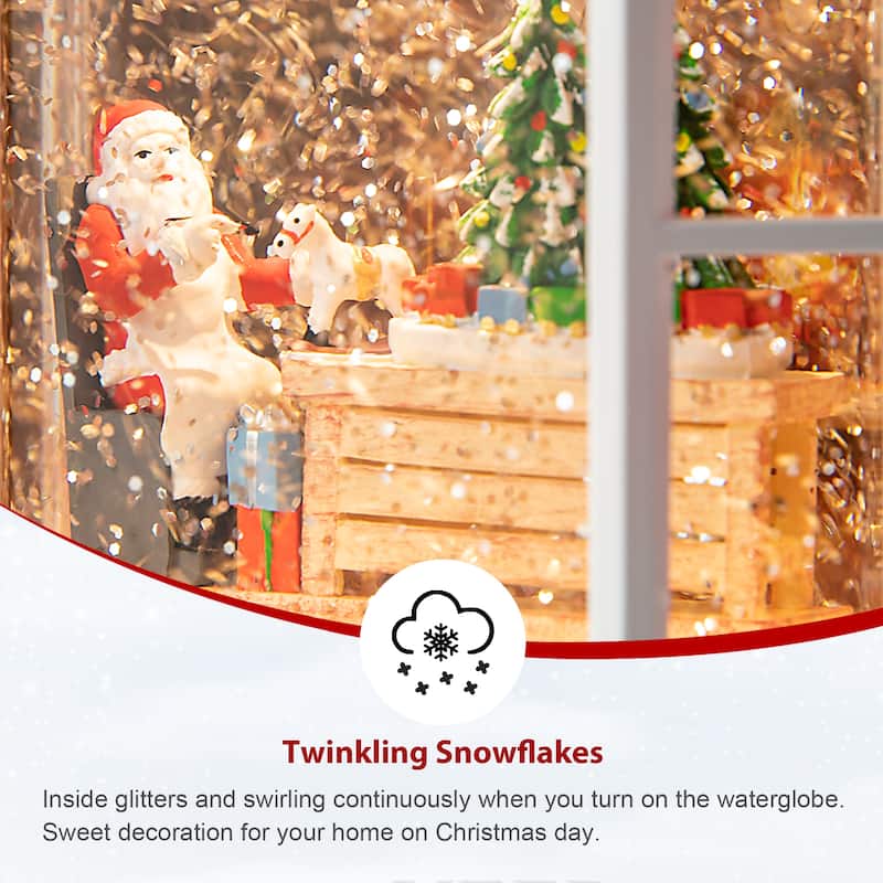 Glitzhome 10.5"H Lighted Swirling Snow Santa's Workshop Waterglobe - LED Snow Globe