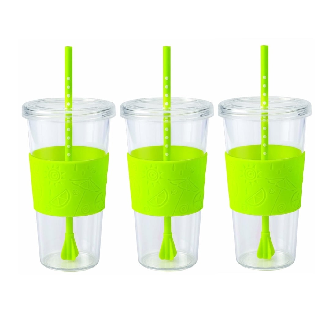 Copco Sierra On The Beach Tumbler With Spill Resistant Lid Removable Straw Bpa Free Plastic 24 Oz Pack Of 3 Lime Green Overstock 27635306