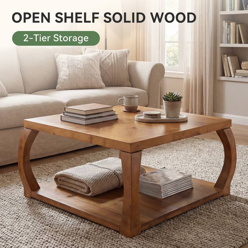 31" Square Solid Wood Coffee Table with Storage