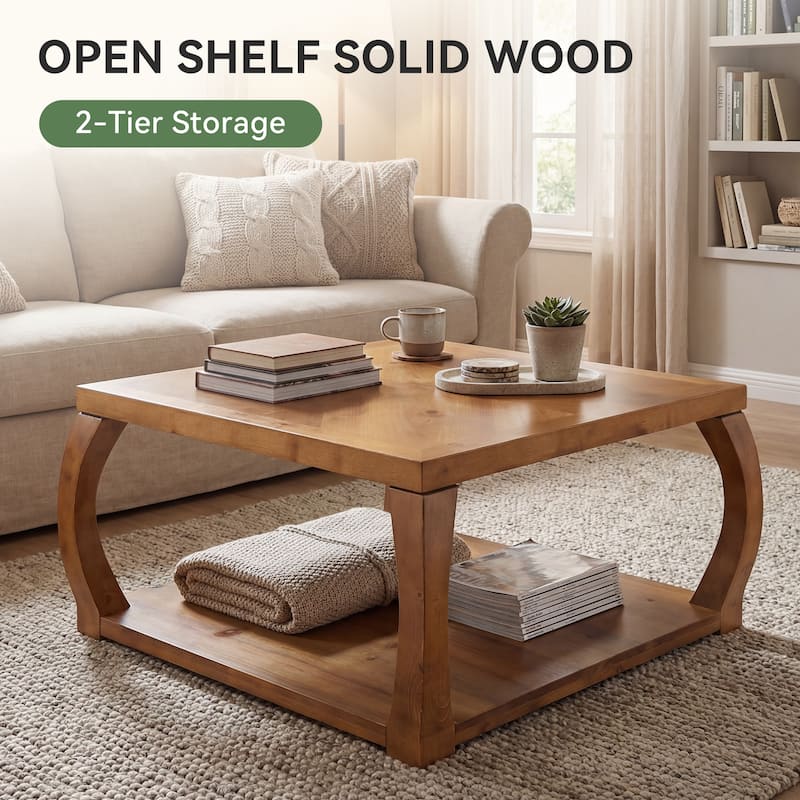 31.49“ Square Solid Wood Coffee Table For Living Room