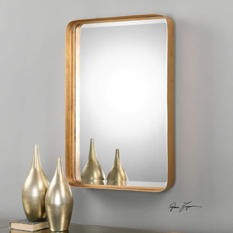 Antique Beveled Rectangular Wall Mirror - 30" - Gold