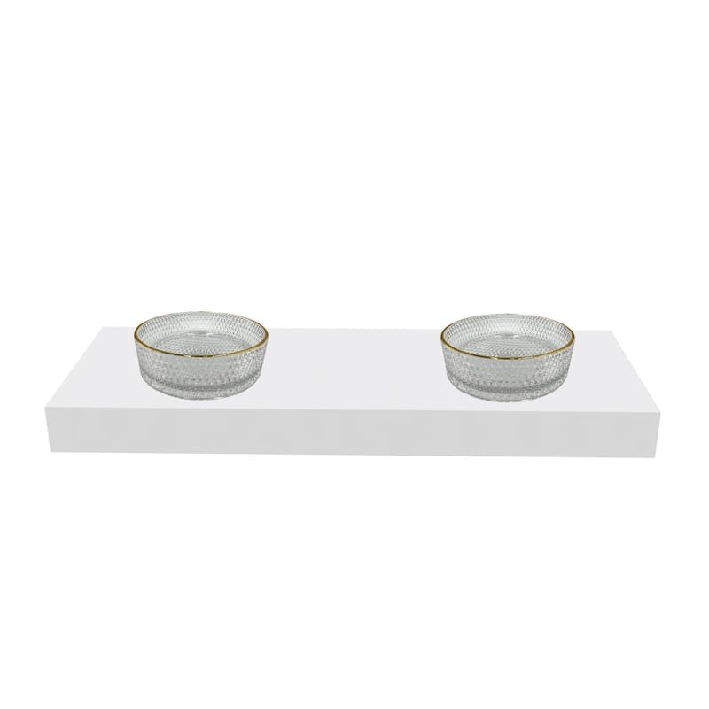 Scotch 16" & 14" Round Decorative Crystal Vessel Sinks With White Base - 60"Countertop - 14"Clear With Gold Rim