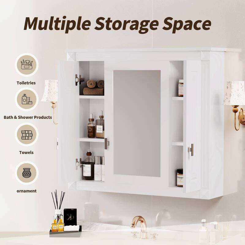 Roomfitters Wall Cabinet with Mirror, Medicine Cabinet with 4 Shelves, Mirrored Door Over Toilet Storage Unit, White